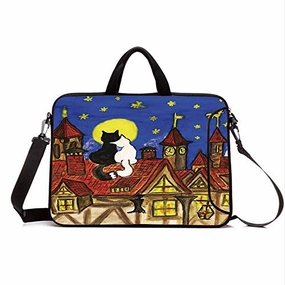 13" Neoprene Laptop Bag Sleeve with Handle,Adjustable Shoulder Strap & External Side Pocket,Cat,Two