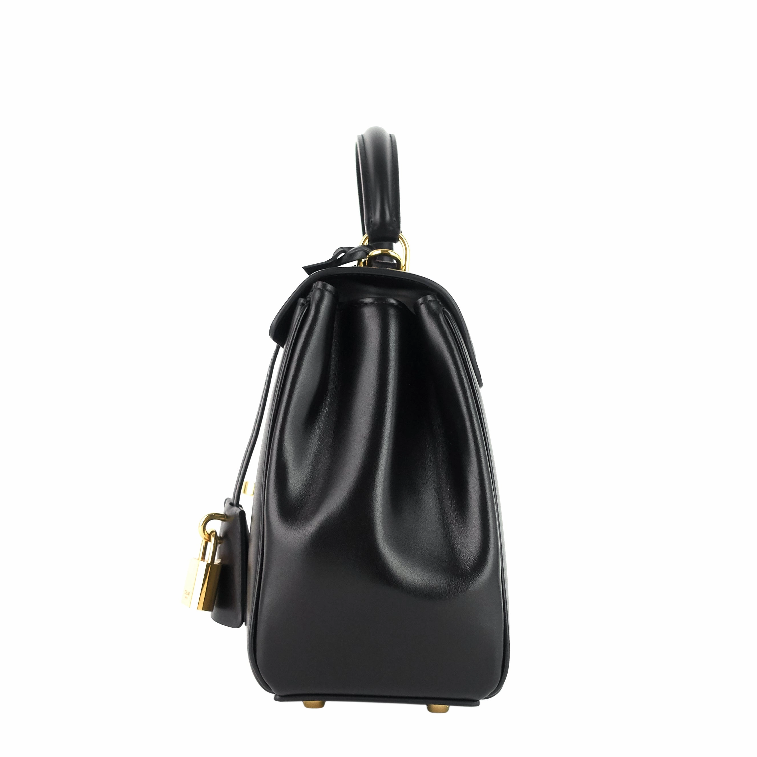 16 Top Handle Small Satinated Leather Bag