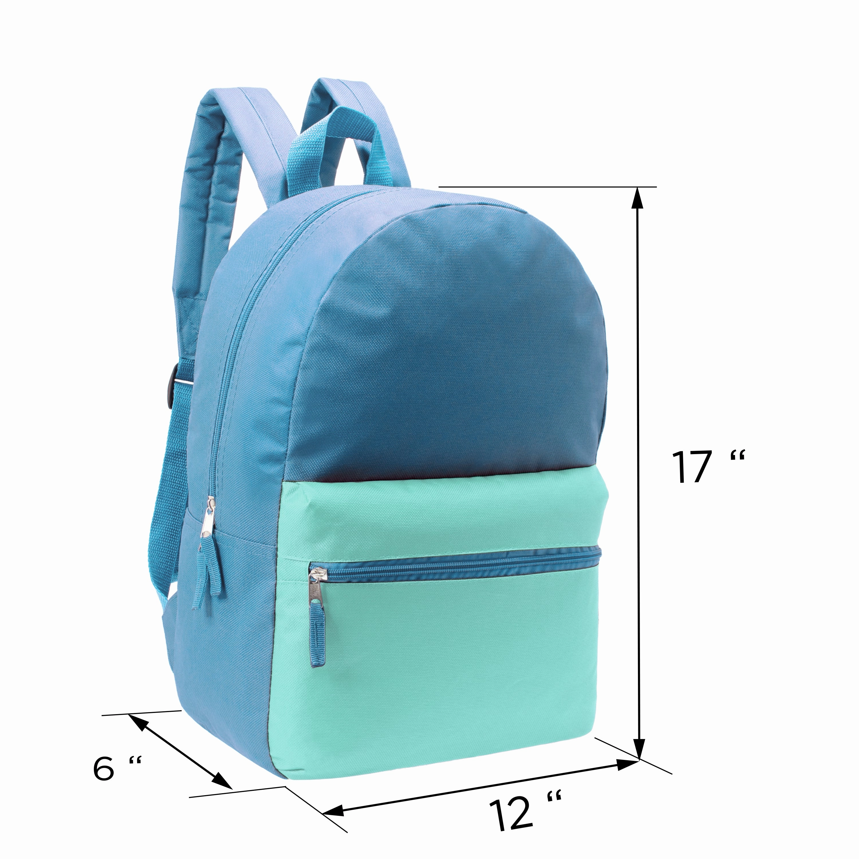 17" Kids Basic Wholesale Backpack in 6 Girl Colors 2 Tone - Bulk Case of 24 Backpacks