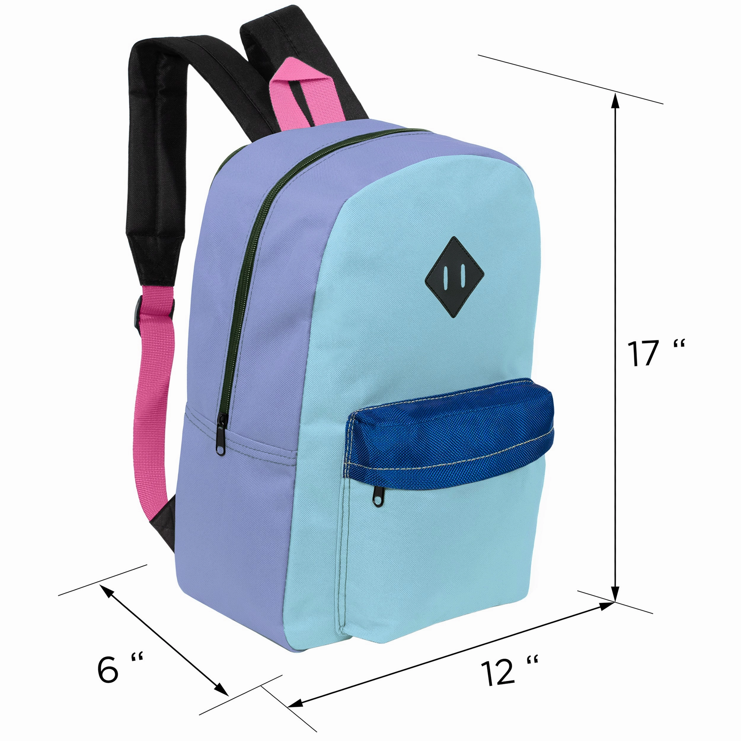 17" Kids Diamond Patch Backpacks in 6 Colors with a Padded Back  - Bulk Case of 24