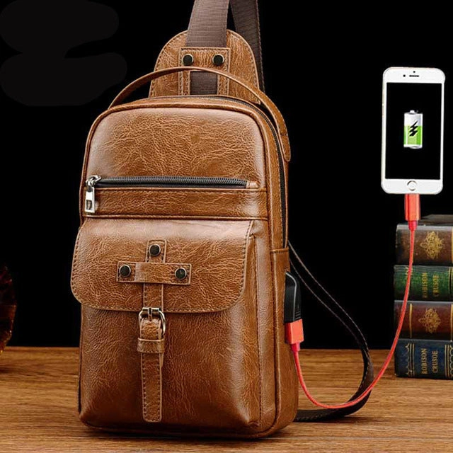 1PCS  Retro Chest Bag Men's Casual Backpack Men's Shoulder Bag Messenger Bag Men's Zipper Bag