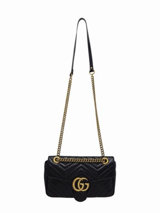 443497 GG Marmont Matelasse Small Black Leather Gold Chain Shoulder Bag