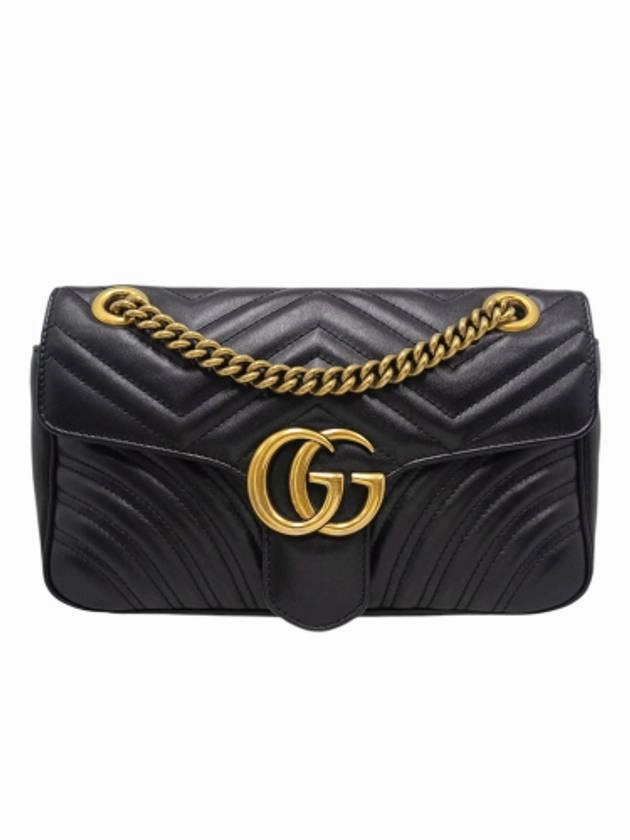 443497 GG Marmont Matelasse Small Black Leather Gold Chain Shoulder Bag