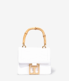 Aalicce crock effect bamboo handle mini bag in ivory