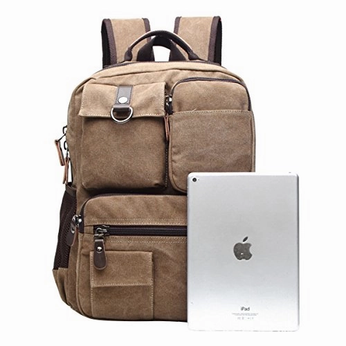 ABage Men's 15.6" Laptop Backpack College Book Bag Travel Daypack Canvas Rucksack, Khaki