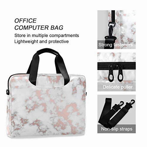 ALAZA Rose Gold Marble Look Laptop Case Bag Sleeve Portable Crossbody Messenger Briefcase w/Strap Handle, 13 14 15.6 inch