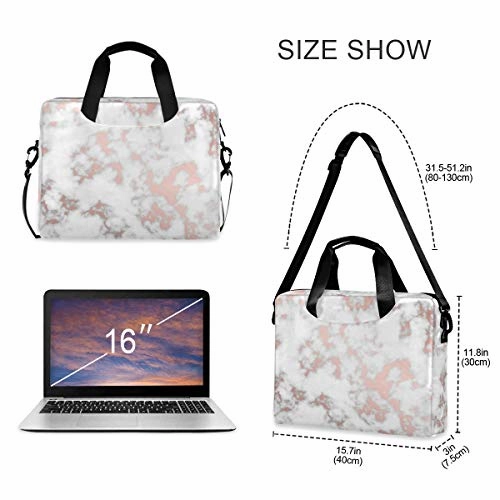 ALAZA Rose Gold Marble Look Laptop Case Bag Sleeve Portable Crossbody Messenger Briefcase w/Strap Handle, 13 14 15.6 inch