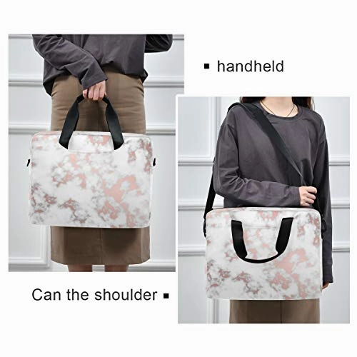 ALAZA Rose Gold Marble Look Laptop Case Bag Sleeve Portable Crossbody Messenger Briefcase w/Strap Handle, 13 14 15.6 inch