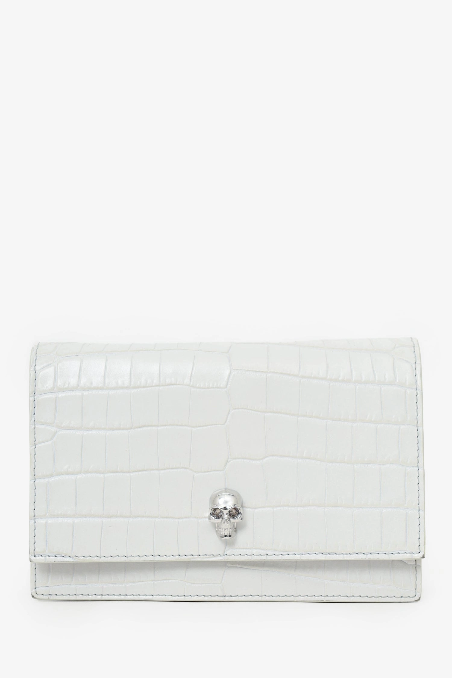 Alexander McQueen White Croc Embossed Leather Small Skull Crossbody Bag