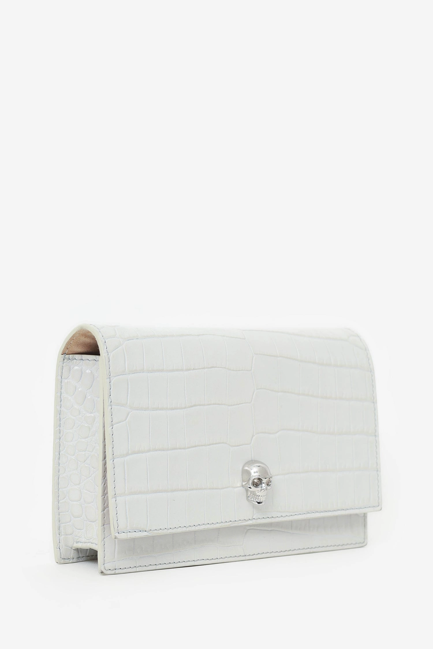 Alexander McQueen White Croc Embossed Leather Small Skull Crossbody Bag
