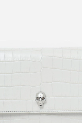 Alexander McQueen White Croc Embossed Leather Small Skull Crossbody Bag