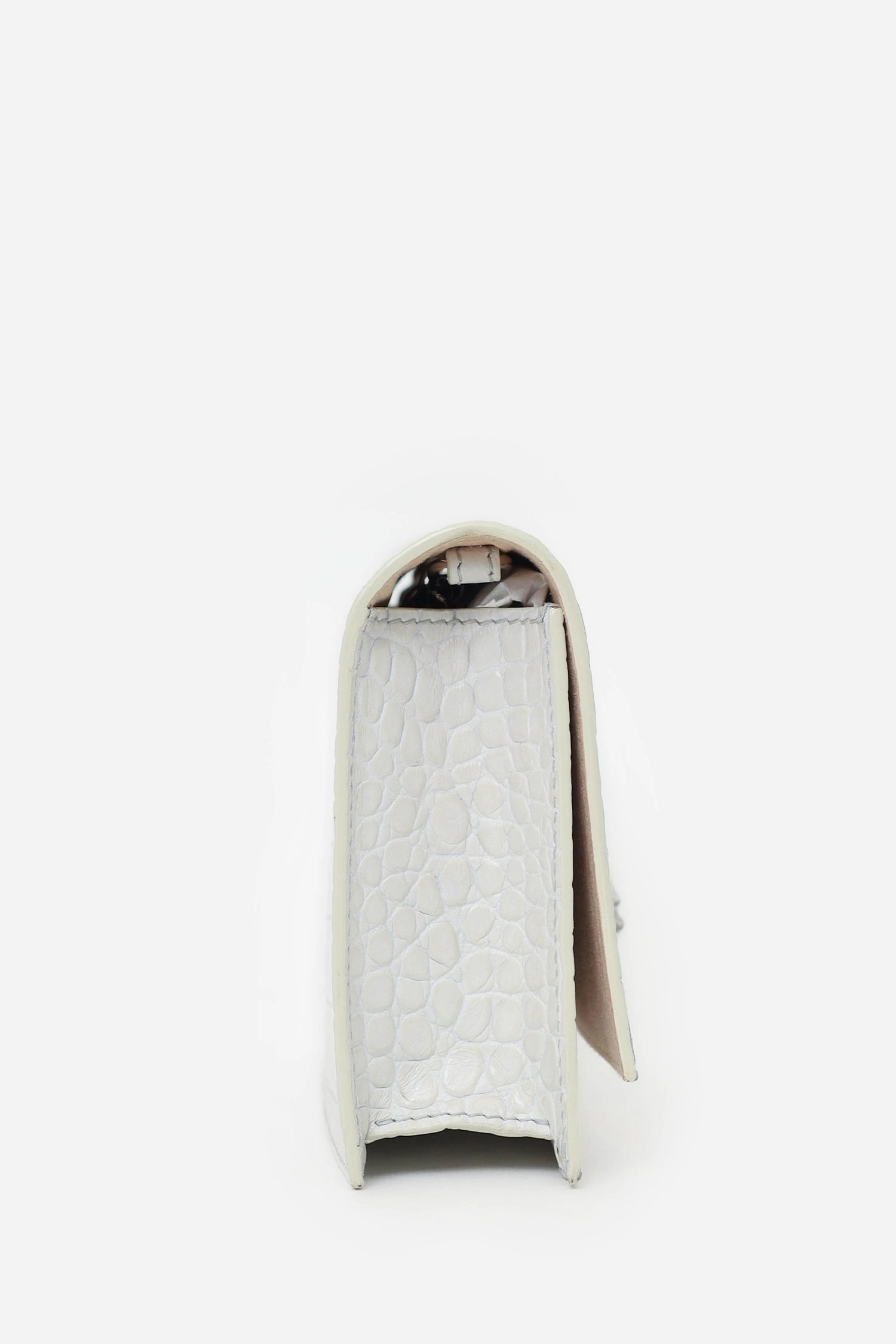 Alexander McQueen White Croc Embossed Leather Small Skull Crossbody Bag