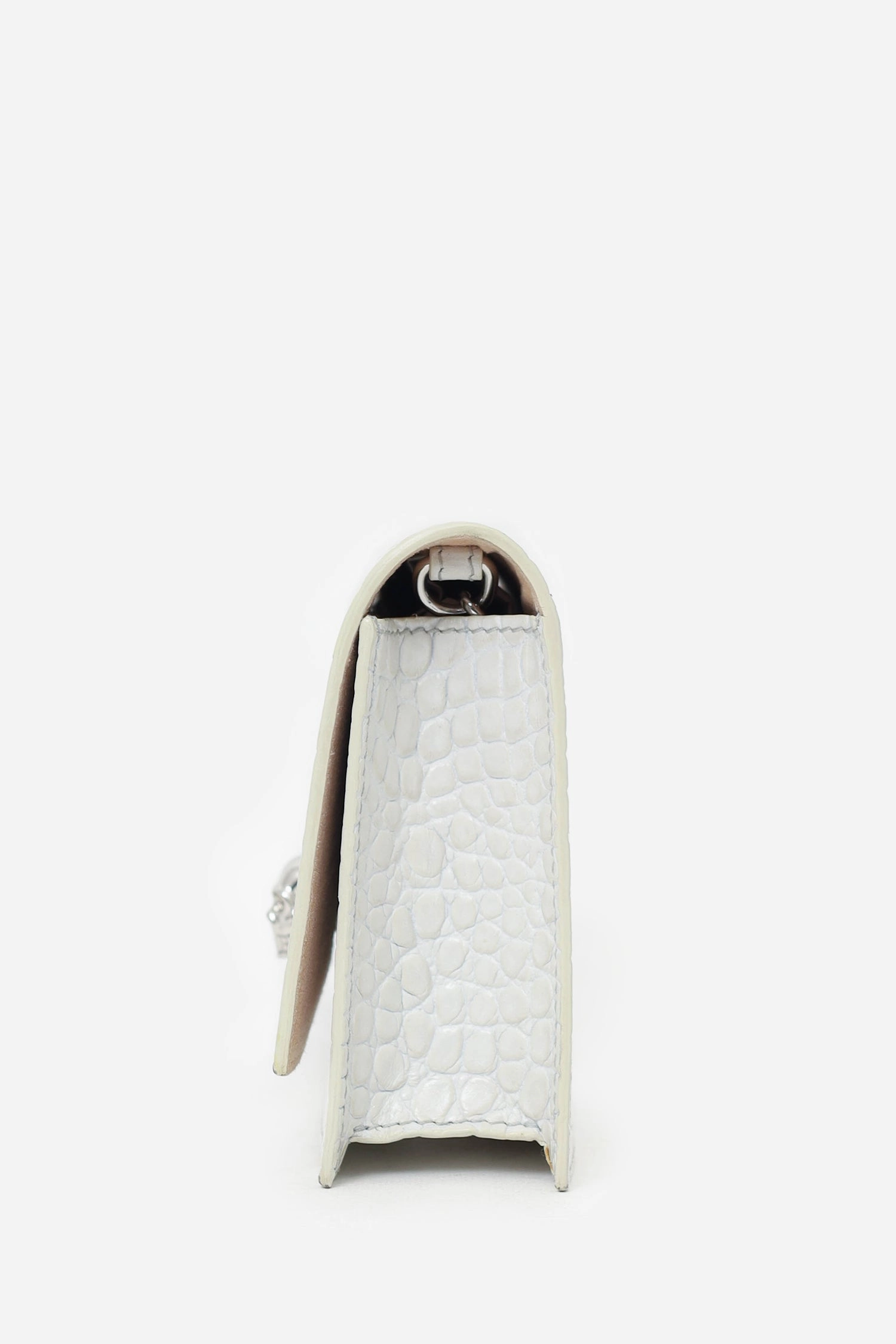 Alexander McQueen White Croc Embossed Leather Small Skull Crossbody Bag