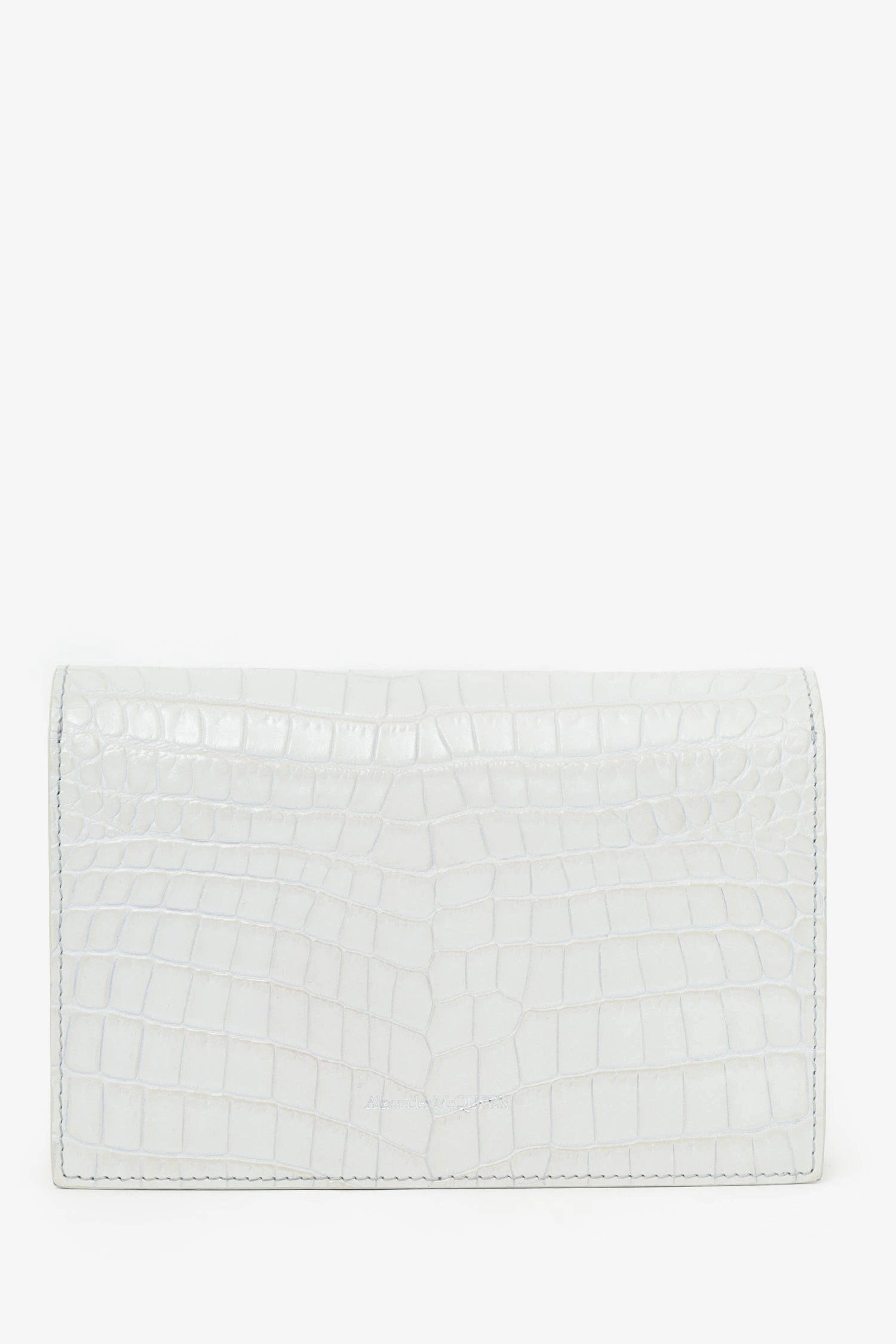 Alexander McQueen White Croc Embossed Leather Small Skull Crossbody Bag