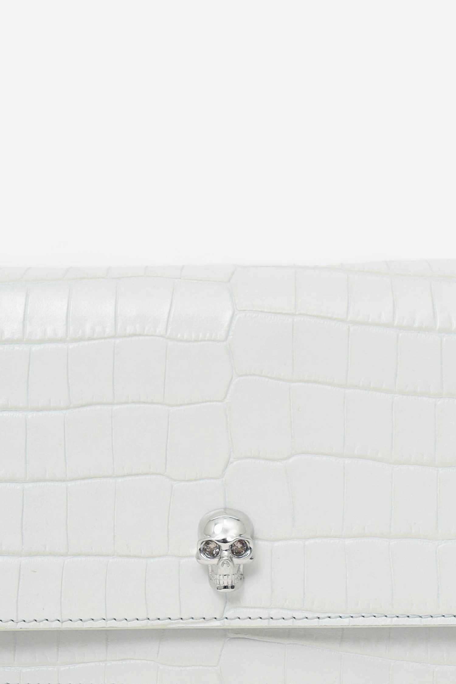 Alexander McQueen White Croc Embossed Leather Small Skull Crossbody Bag