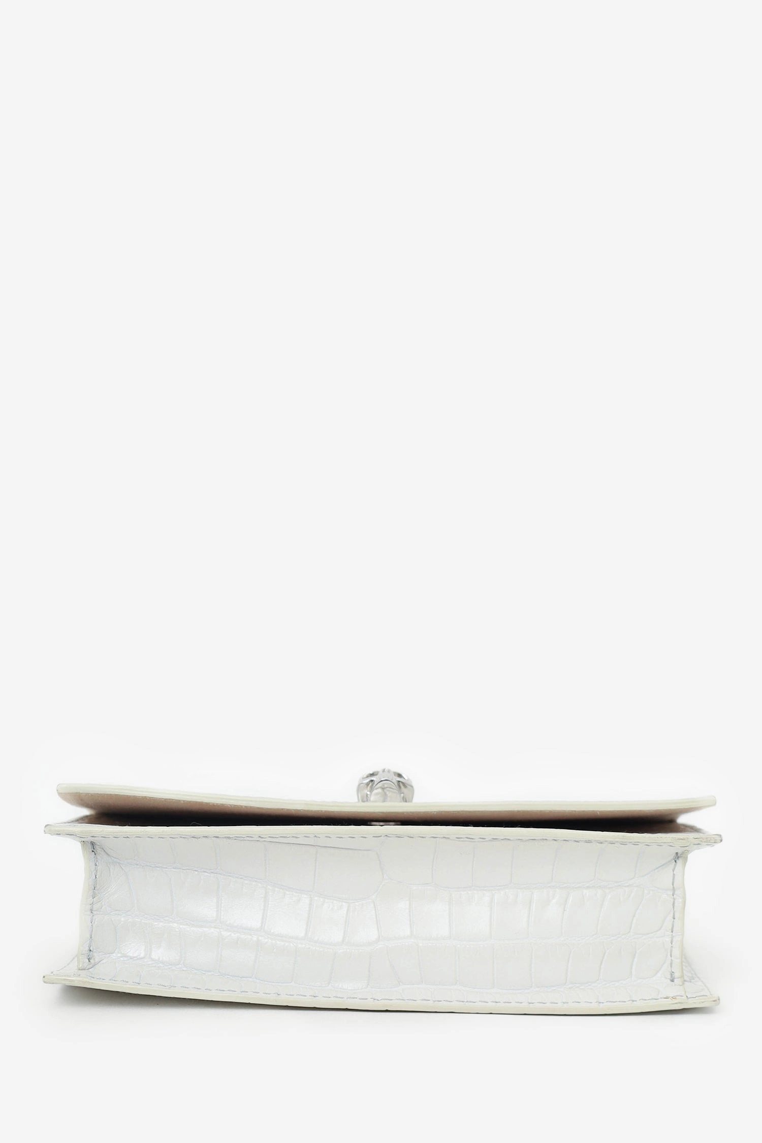 Alexander McQueen White Croc Embossed Leather Small Skull Crossbody Bag