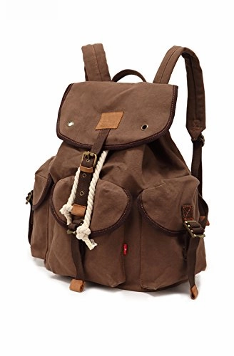 AUGUR Vintage Canvas School Laptop Backpack for Student,Hiking Daypacks (Coffee)