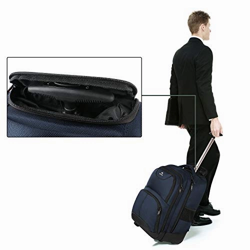 Backpack with Wheels, Travel-friendly Rolling Laptop Backpack for Men Women, MATEIN Freewheel Carry on Luggage Business bag, Compact College School Student Computer Bag fit 15.6 Inch Notebook,Blue