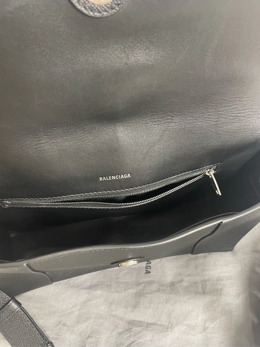 Balenciaga Hourglass Black Leather Shoulder Bag