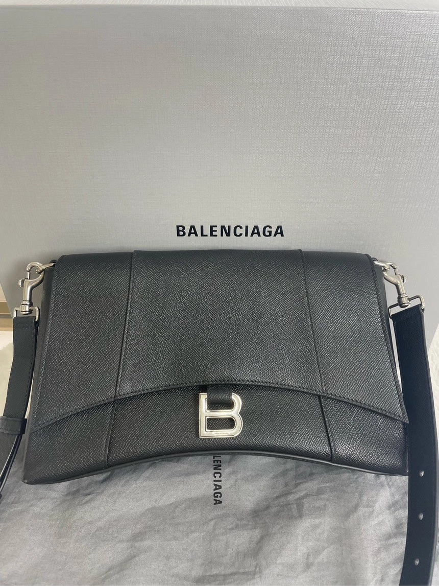 Balenciaga Hourglass Black Leather Shoulder Bag