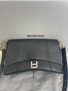 Balenciaga Hourglass Black Leather Shoulder Bag