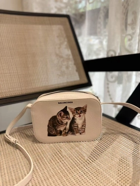 Balenciaga Kitten Print Beige Camera Bag - Preloved Designer Crossbody