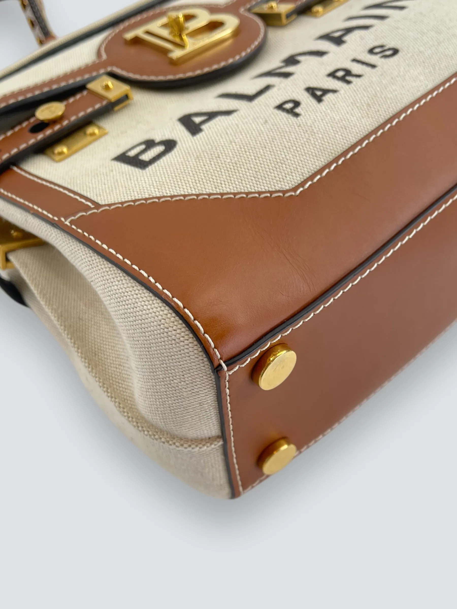 Balmain Cream Canvas & Tan Leather B-Buzz 23 Shoulder Bag