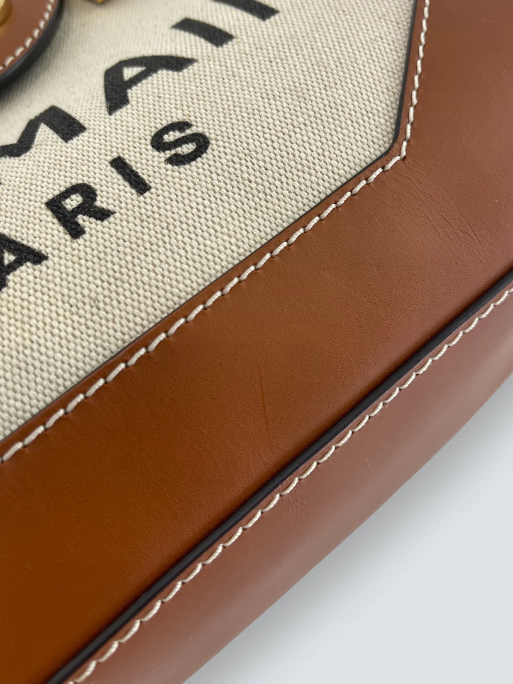 Balmain Cream Canvas & Tan Leather B-Buzz 23 Shoulder Bag