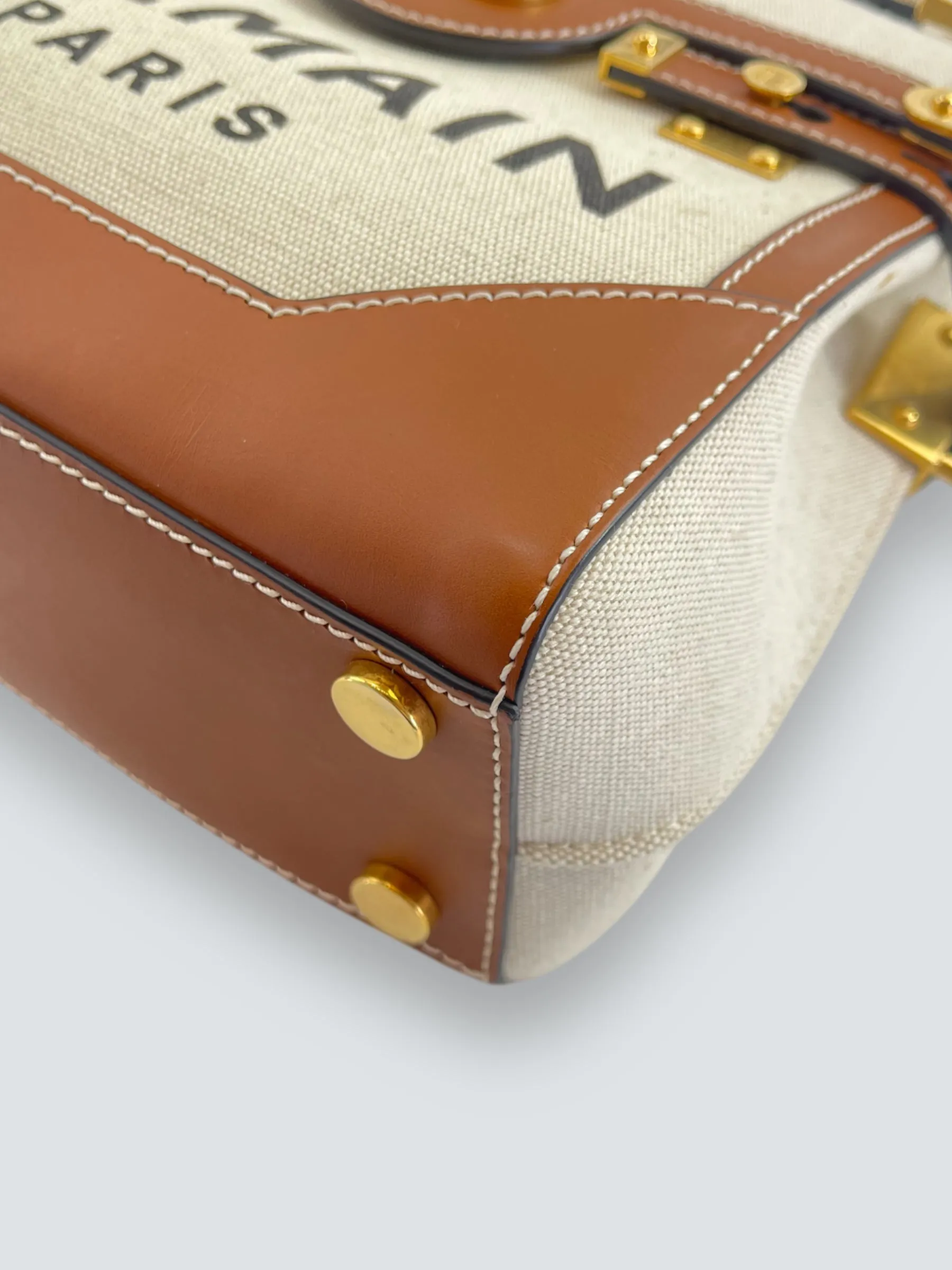 Balmain Cream Canvas & Tan Leather B-Buzz 23 Shoulder Bag