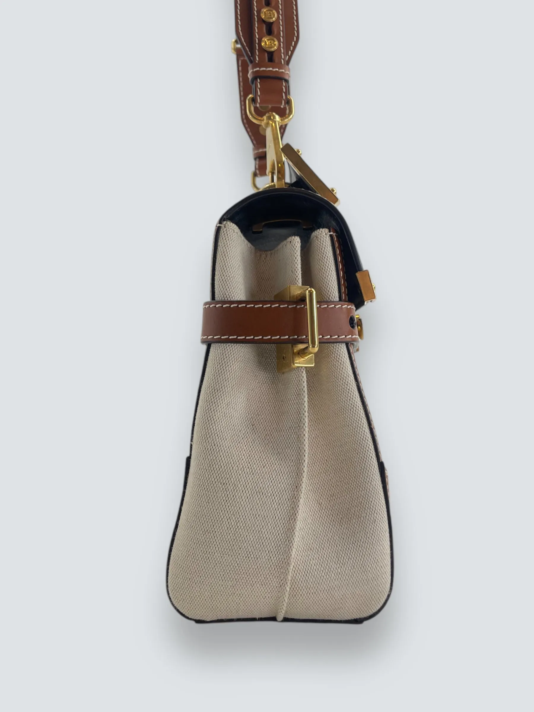 Balmain Cream Canvas & Tan Leather B-Buzz 23 Shoulder Bag