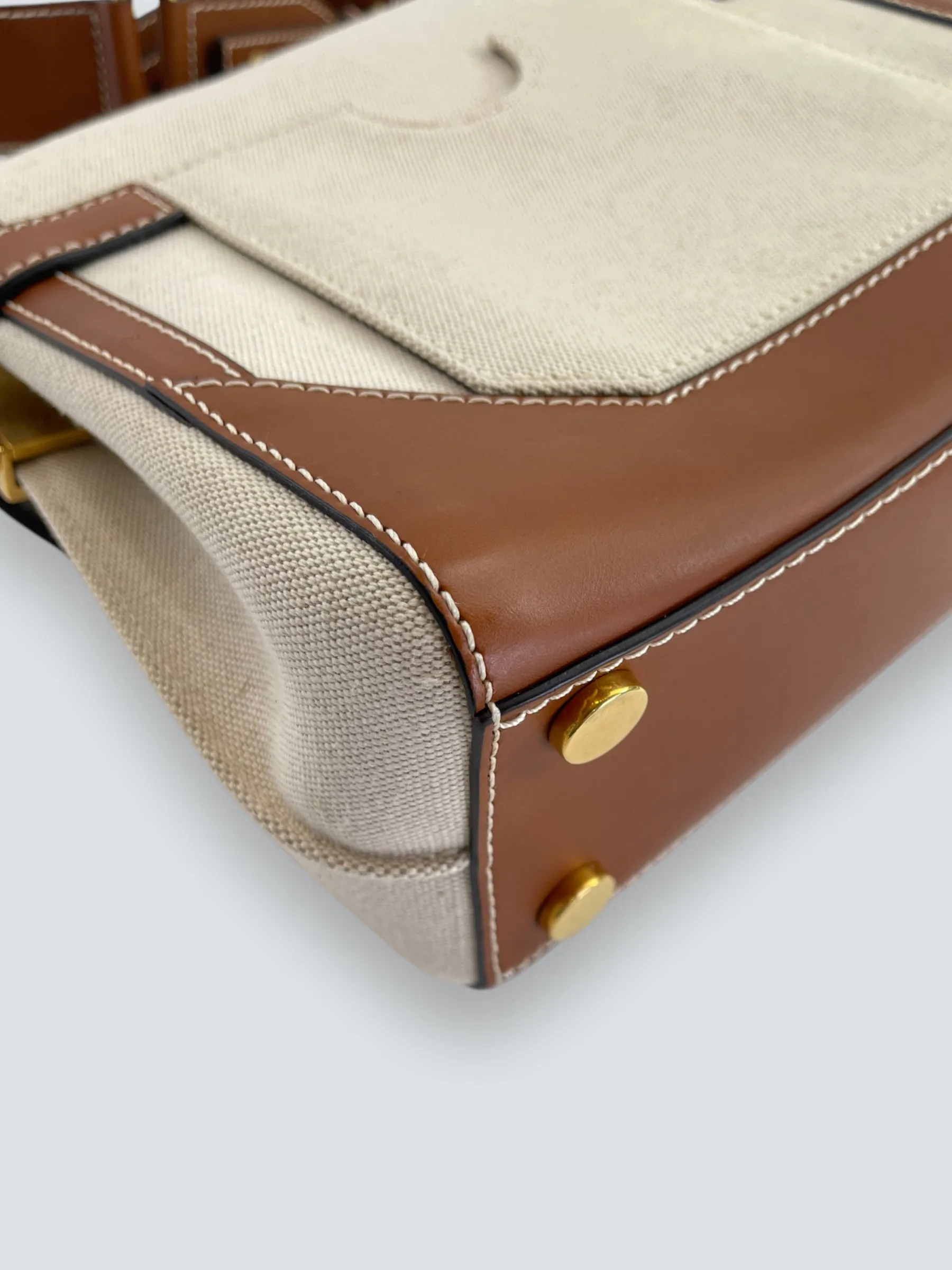 Balmain Cream Canvas & Tan Leather B-Buzz 23 Shoulder Bag