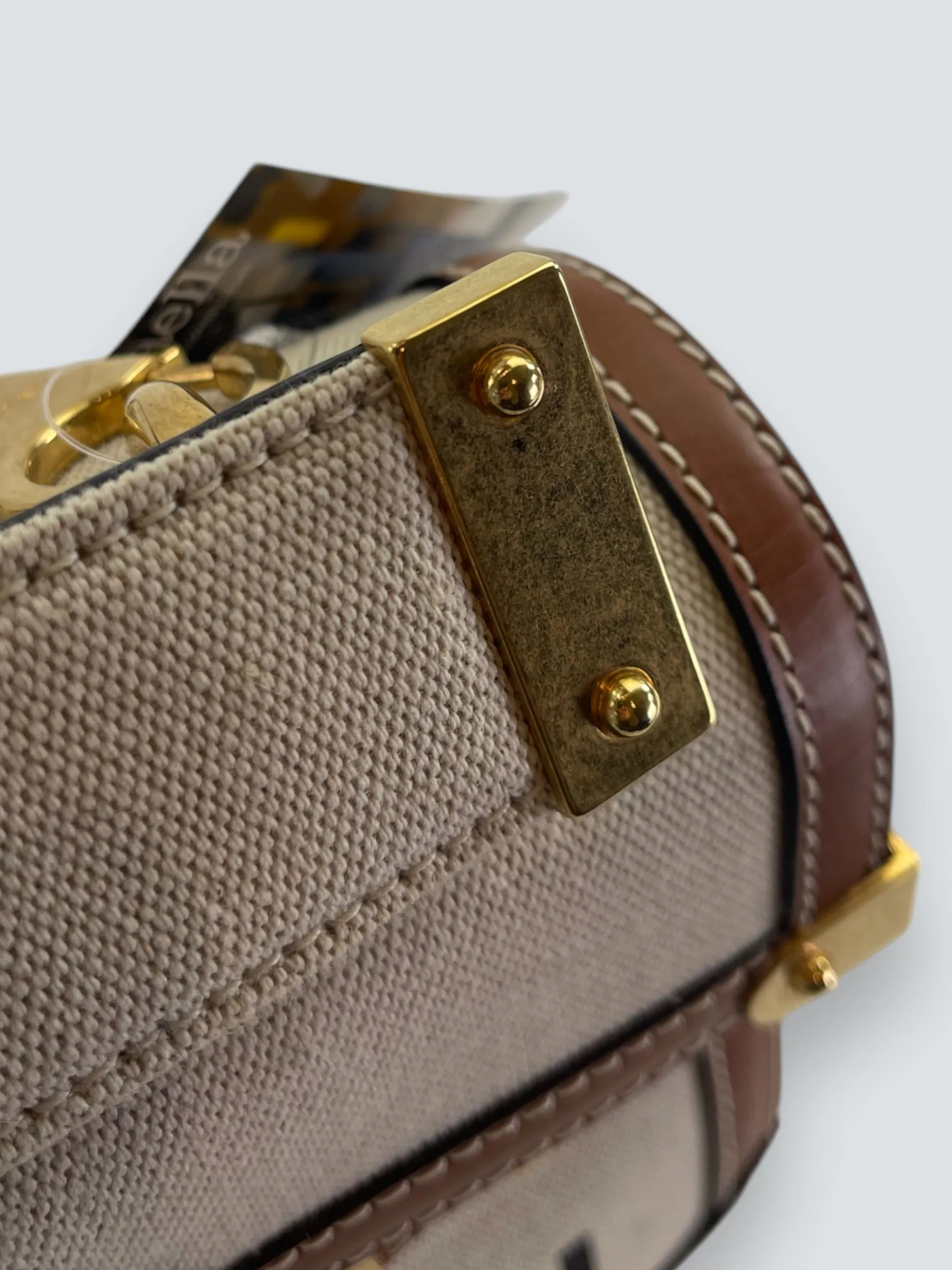 Balmain Cream Canvas & Tan Leather B-Buzz 23 Shoulder Bag