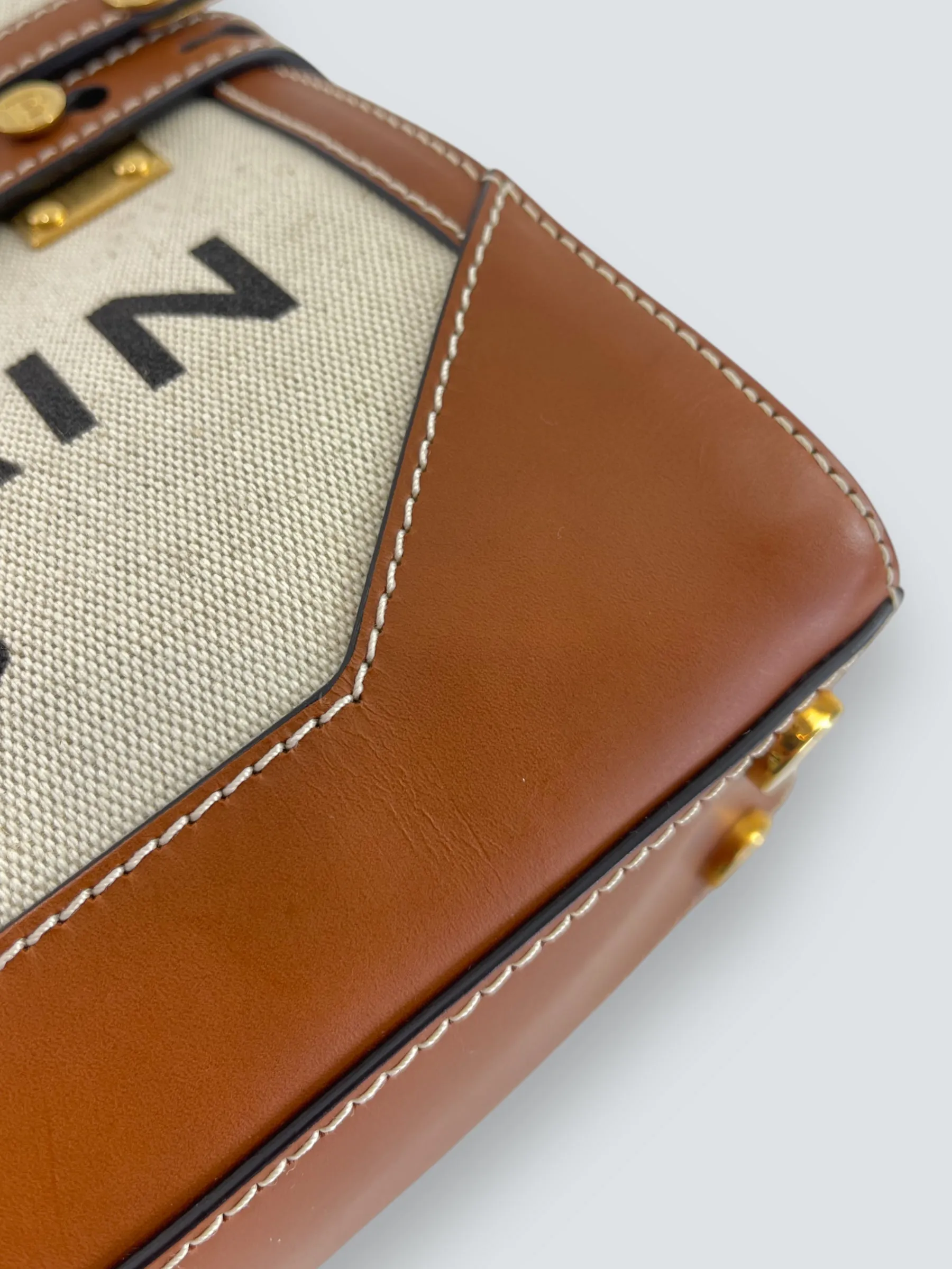 Balmain Cream Canvas & Tan Leather B-Buzz 23 Shoulder Bag