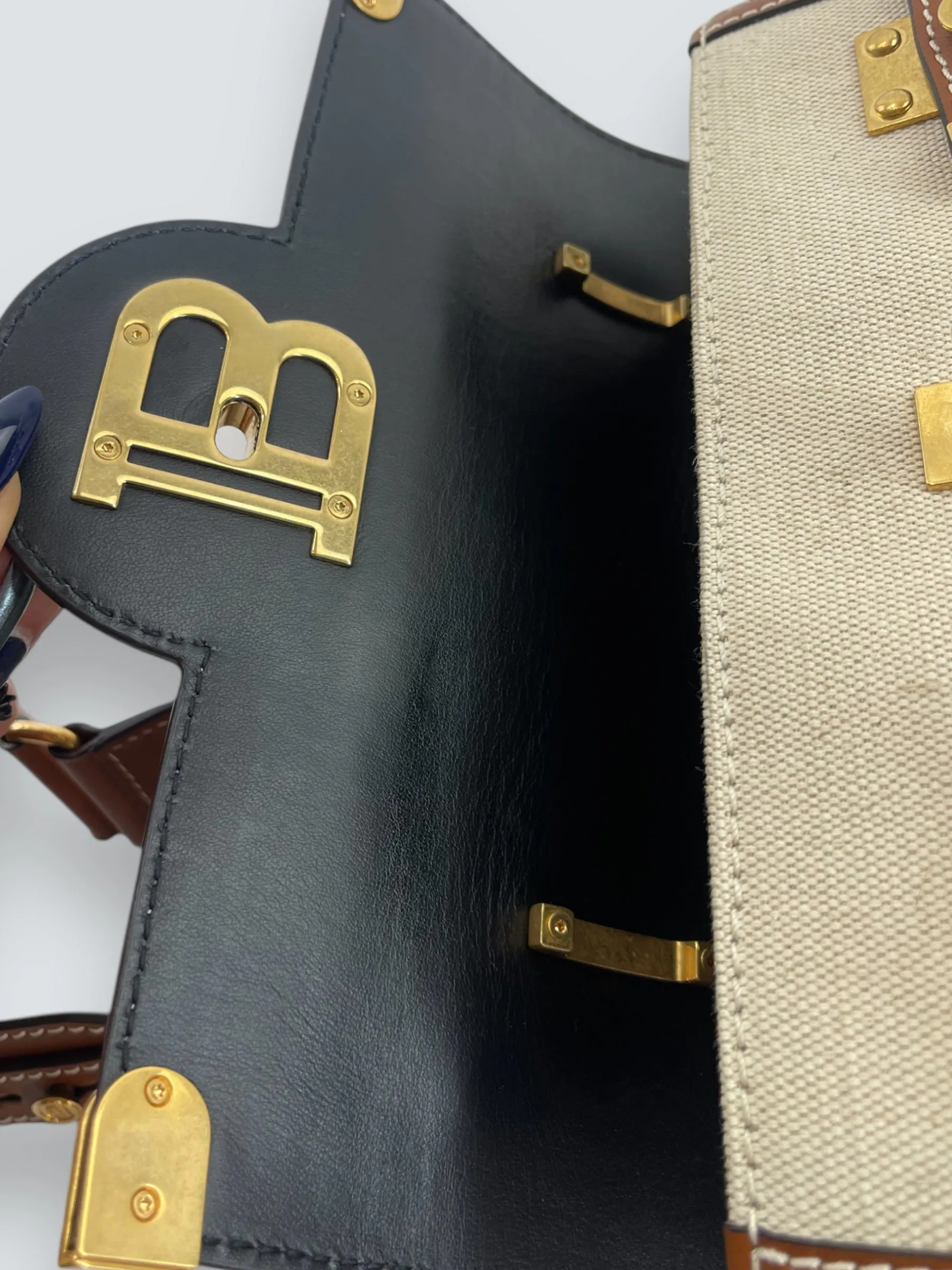 Balmain Cream Canvas & Tan Leather B-Buzz 23 Shoulder Bag