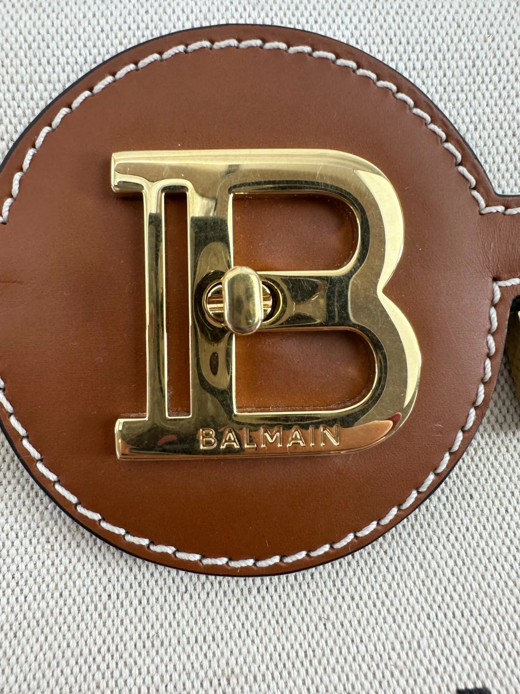 Balmain Cream Canvas & Tan Leather B-Buzz 23 Shoulder Bag