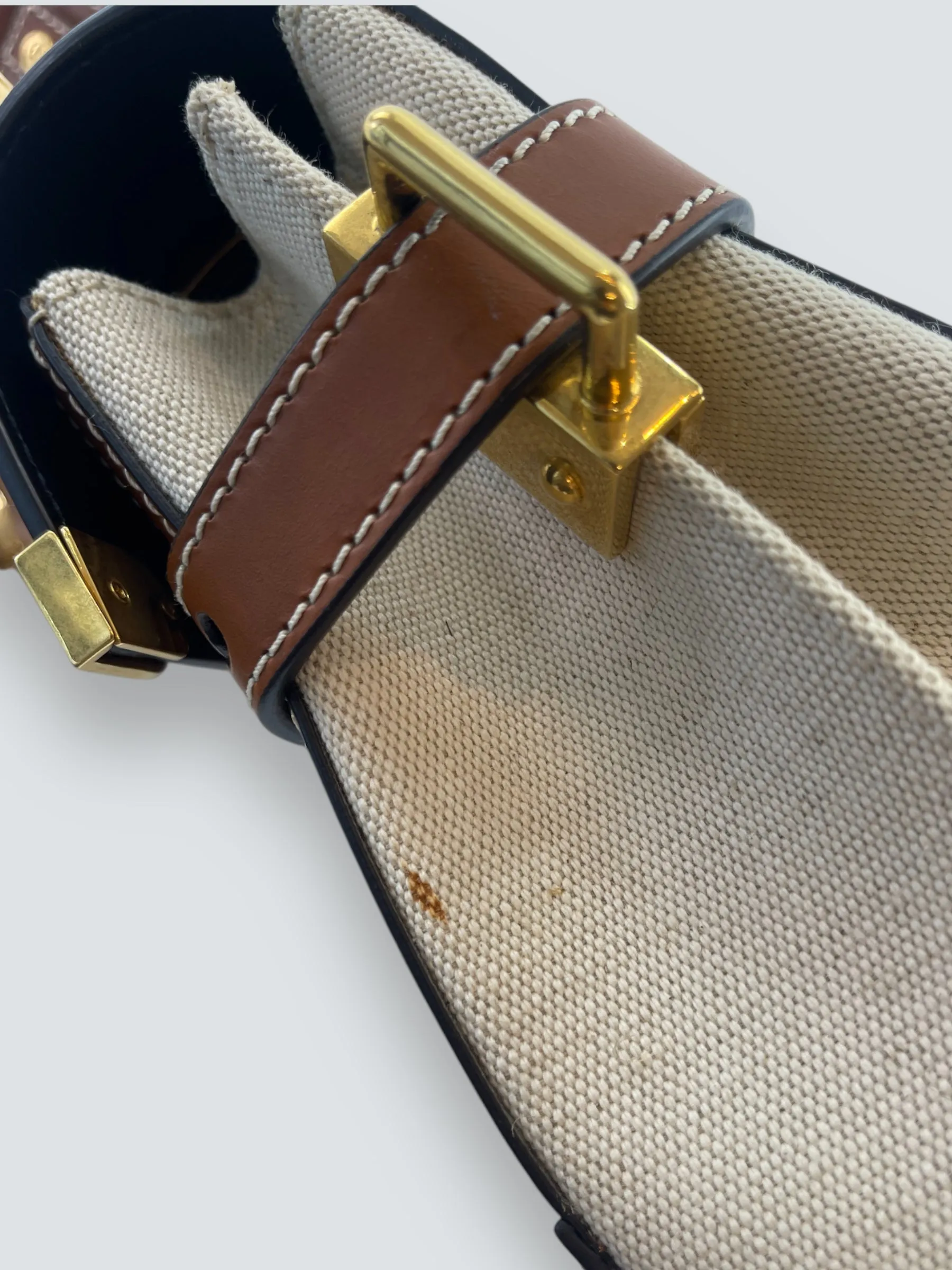 Balmain Cream Canvas & Tan Leather B-Buzz 23 Shoulder Bag