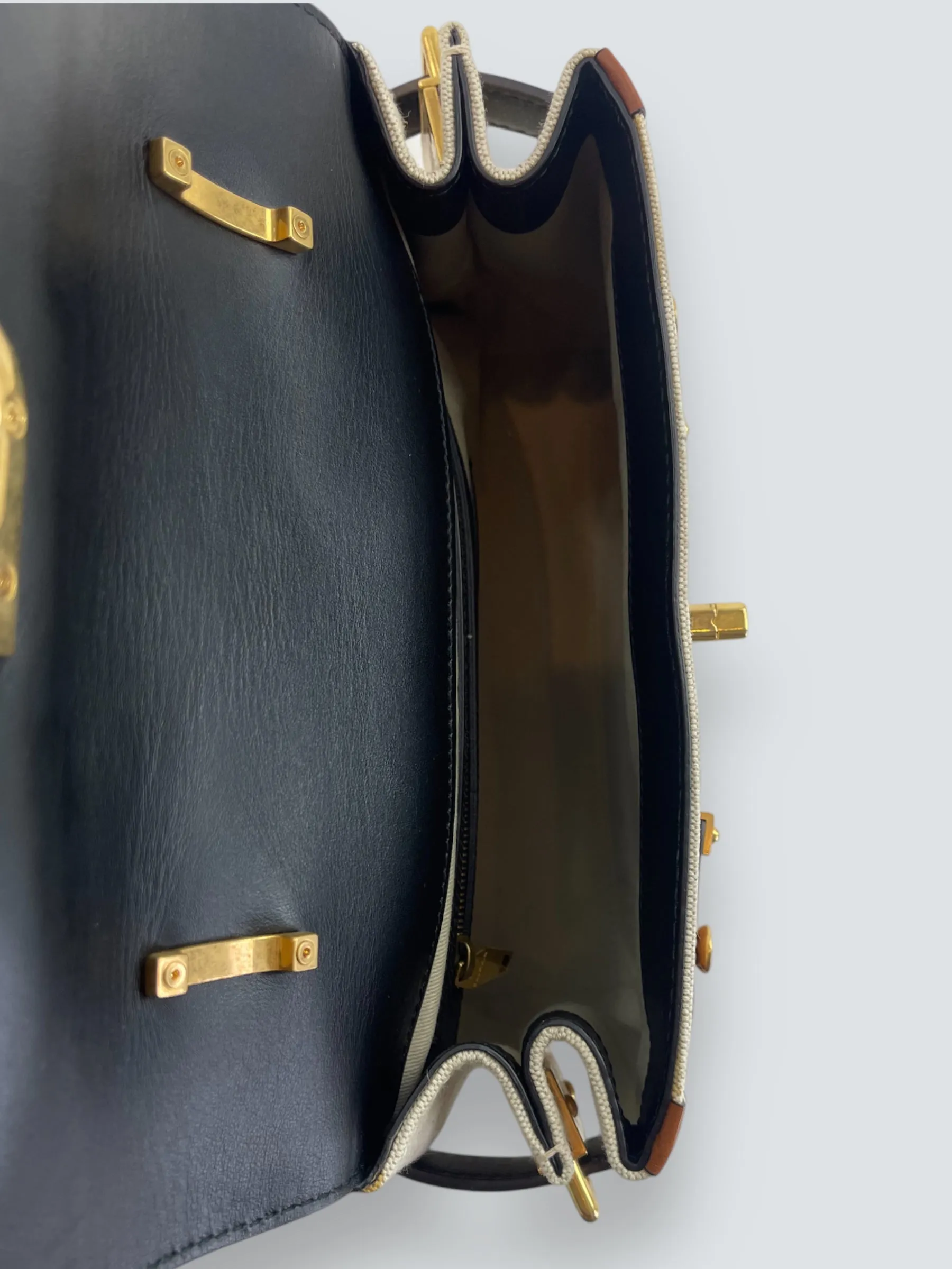Balmain Cream Canvas & Tan Leather B-Buzz 23 Shoulder Bag