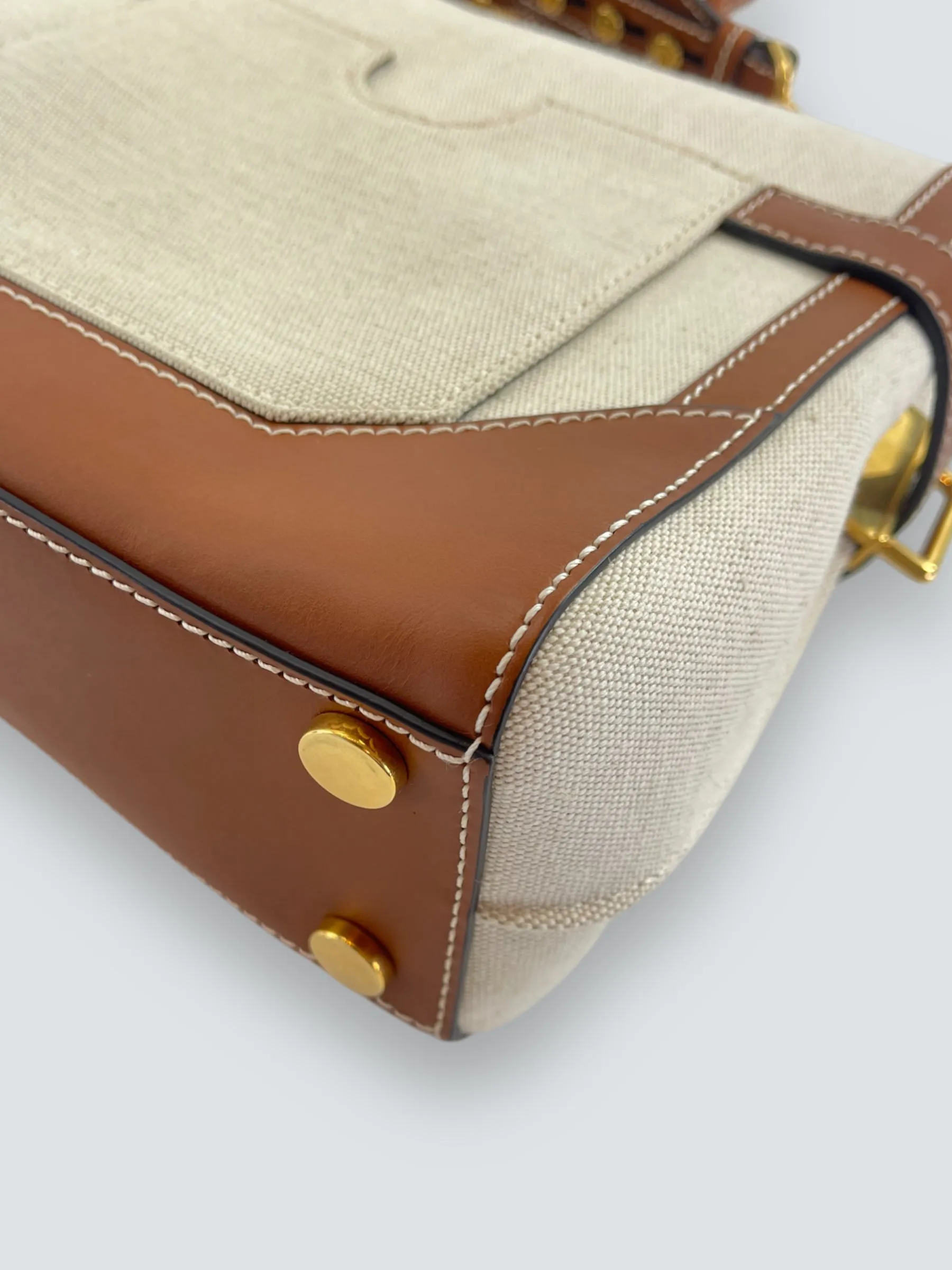 Balmain Cream Canvas & Tan Leather B-Buzz 23 Shoulder Bag