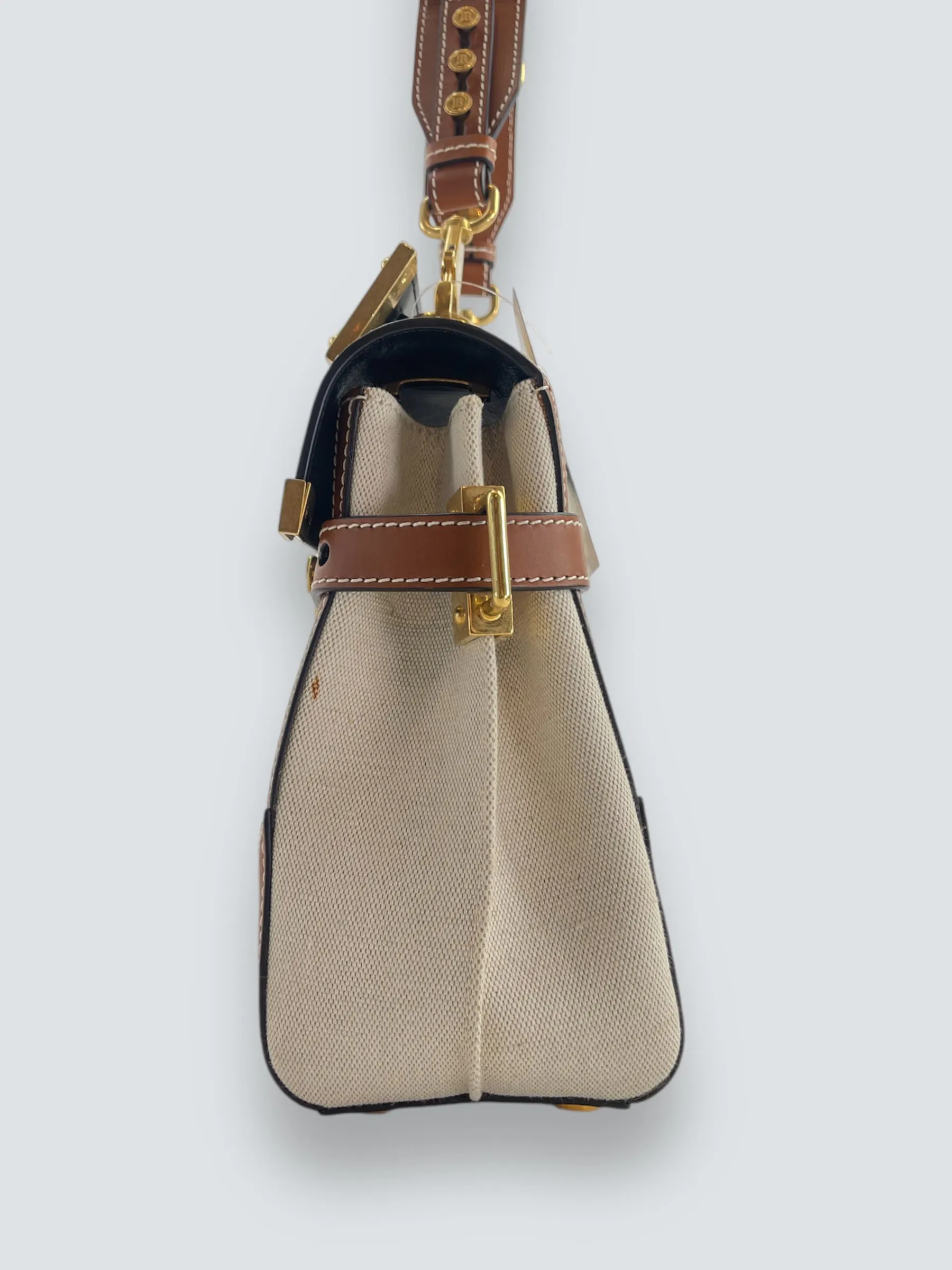 Balmain Cream Canvas & Tan Leather B-Buzz 23 Shoulder Bag