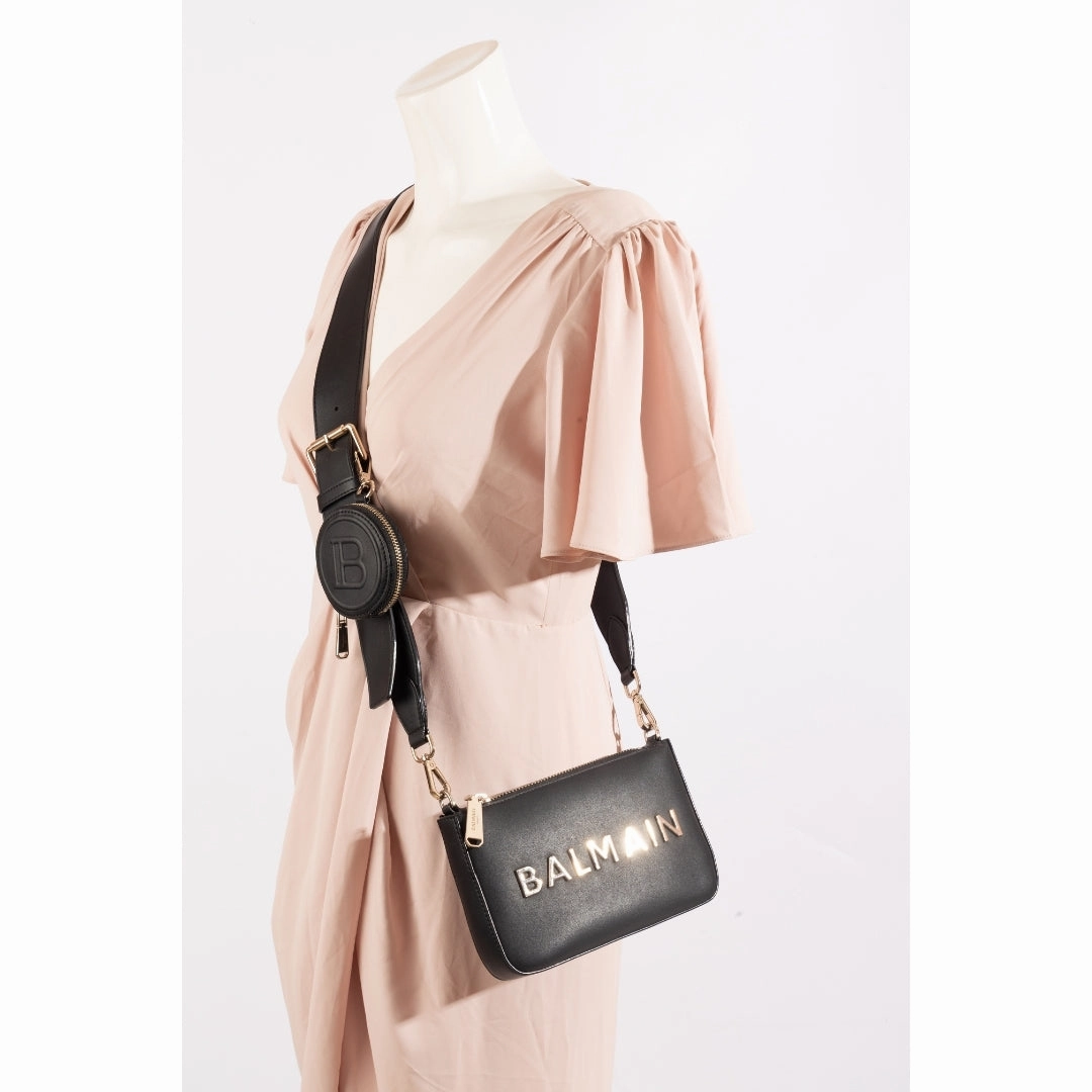 Balmain Black Gold-tone Logo Crossbody Bag
