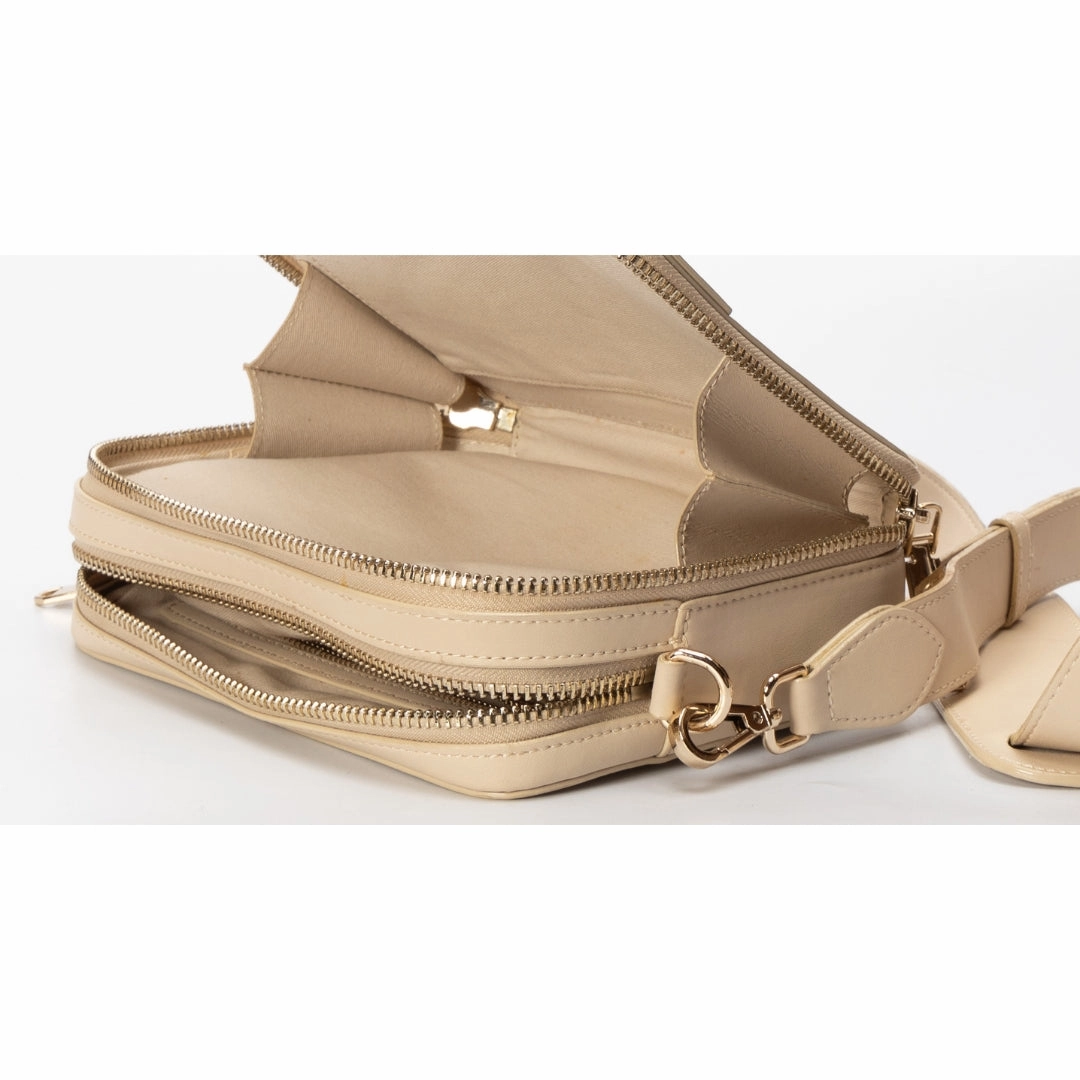 Balmain Cream Gold-tone Logo Crossbody Bag
