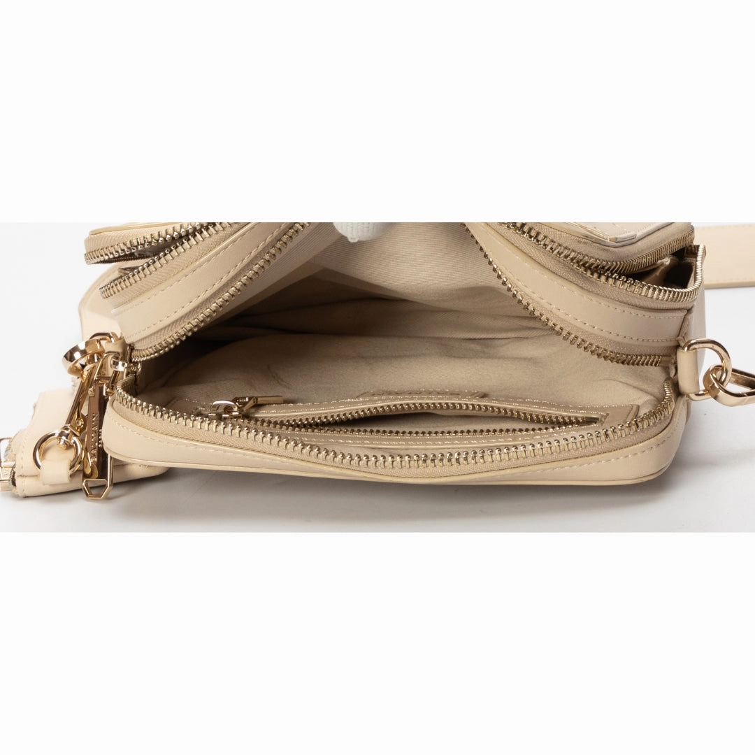 Balmain Cream Gold-tone Logo Crossbody Bag
