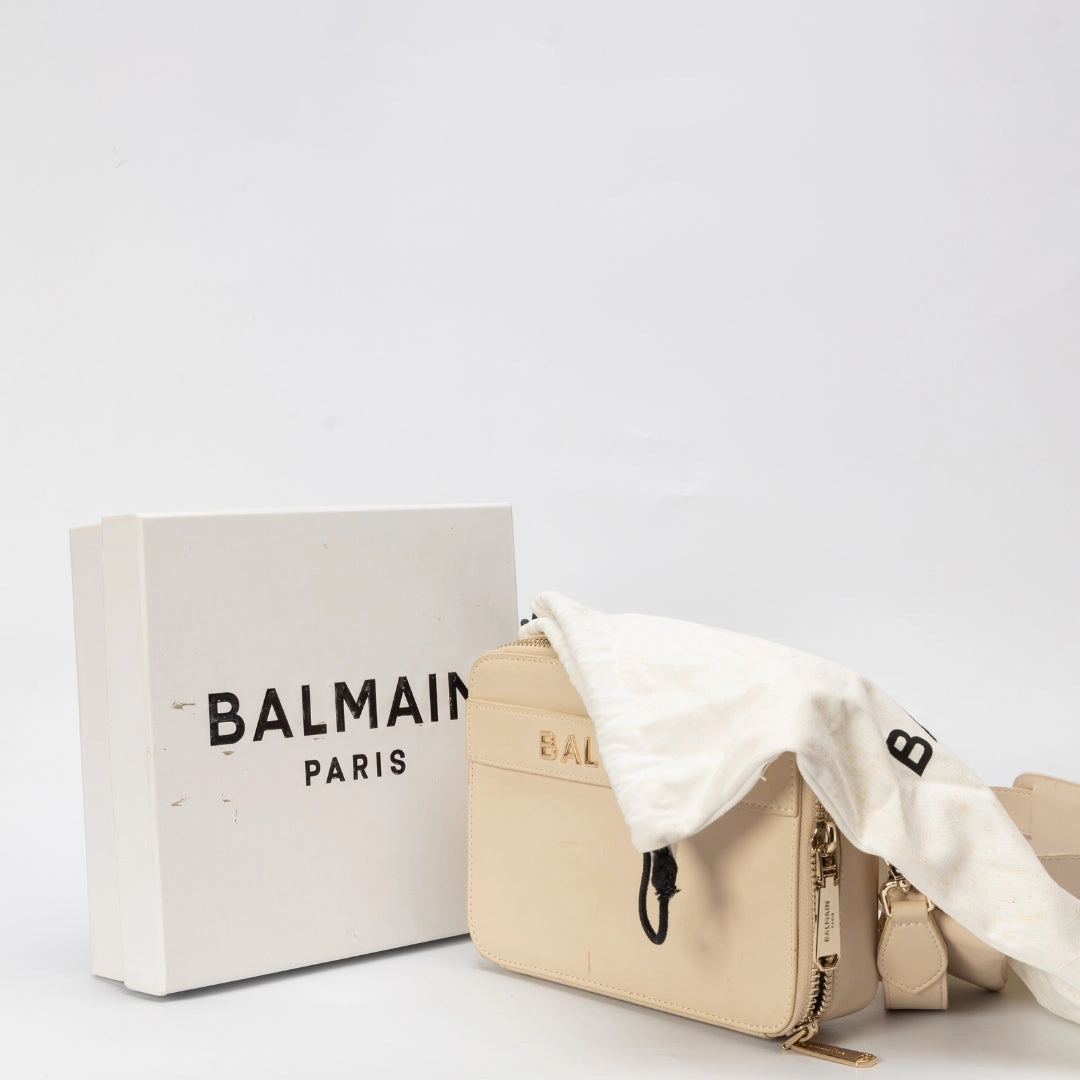 Balmain Cream Gold-tone Logo Crossbody Bag