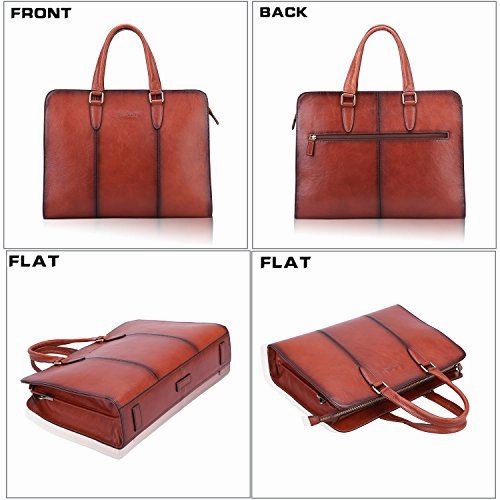 Banuce Vintage Full Grains Italian Leather Briefcase for Women Tote Handbag Attache Case 14 Inch