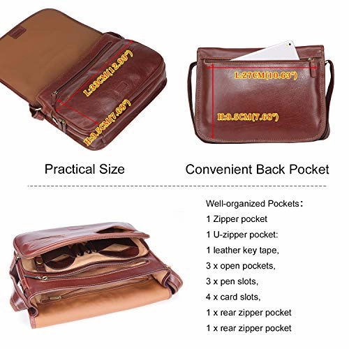 Banuce Vintage Full Grains Italian Leather Messenger Bag for Men Shoulder Crossbody Briefcase