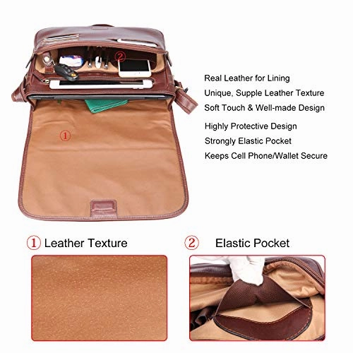 Banuce Vintage Full Grains Italian Leather Messenger Bag for Men Shoulder Crossbody Briefcase