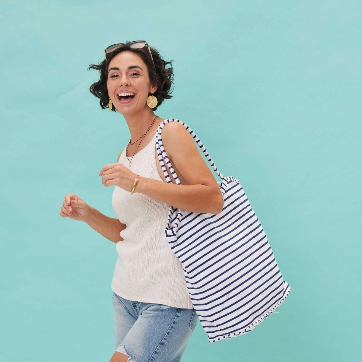 Bateau Stripe Navy Bucket Bag