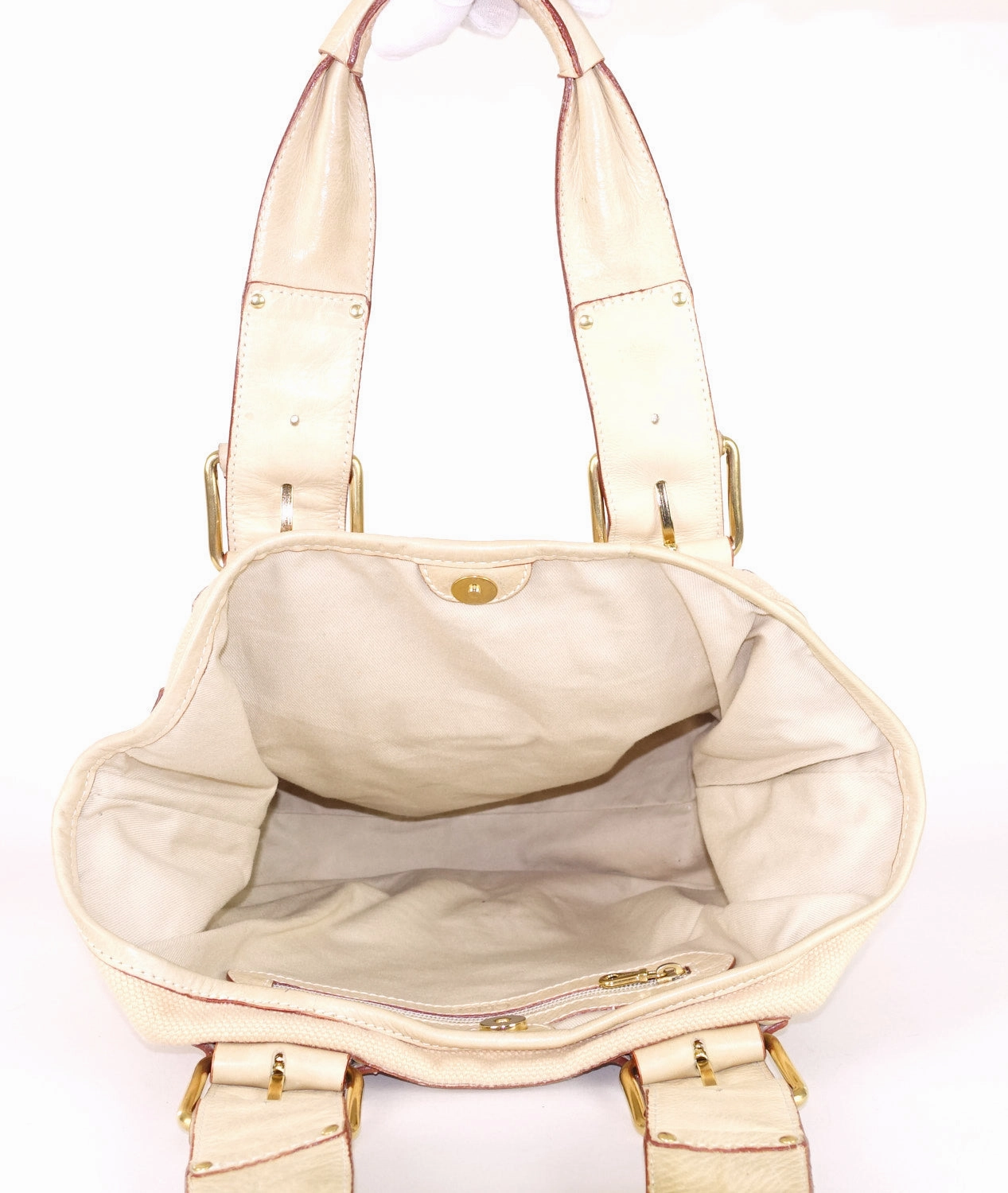 Beige Canvas and Leather Tote Bag