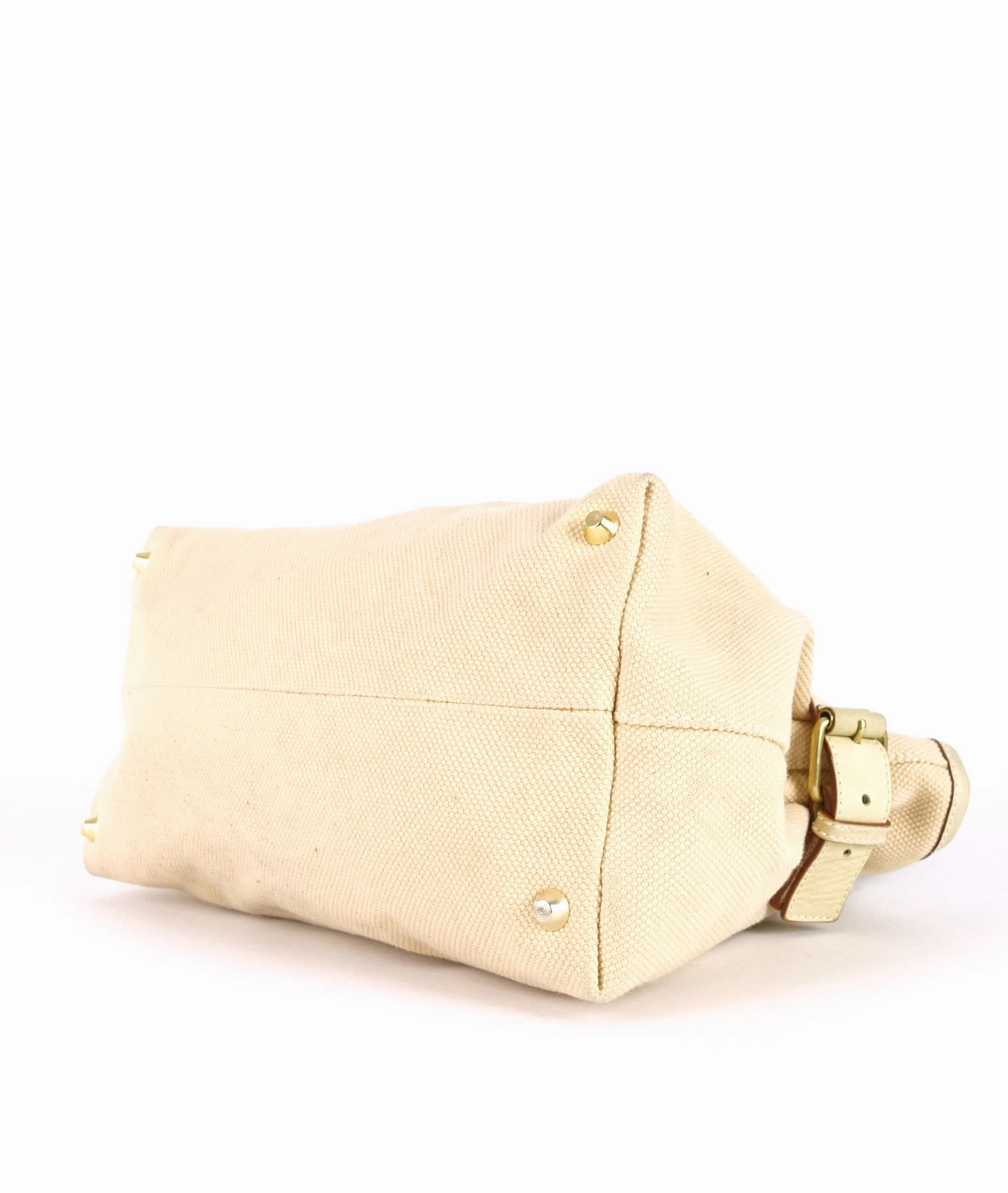 Beige Canvas and Leather Tote Bag