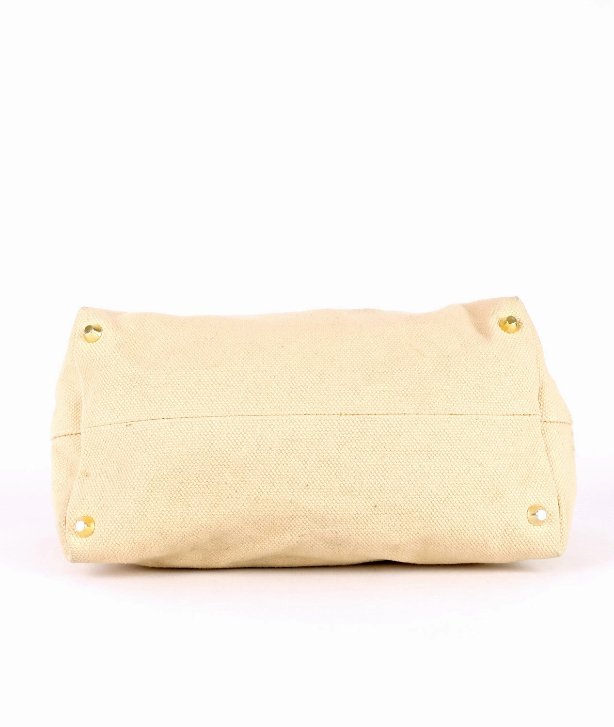 Beige Canvas and Leather Tote Bag